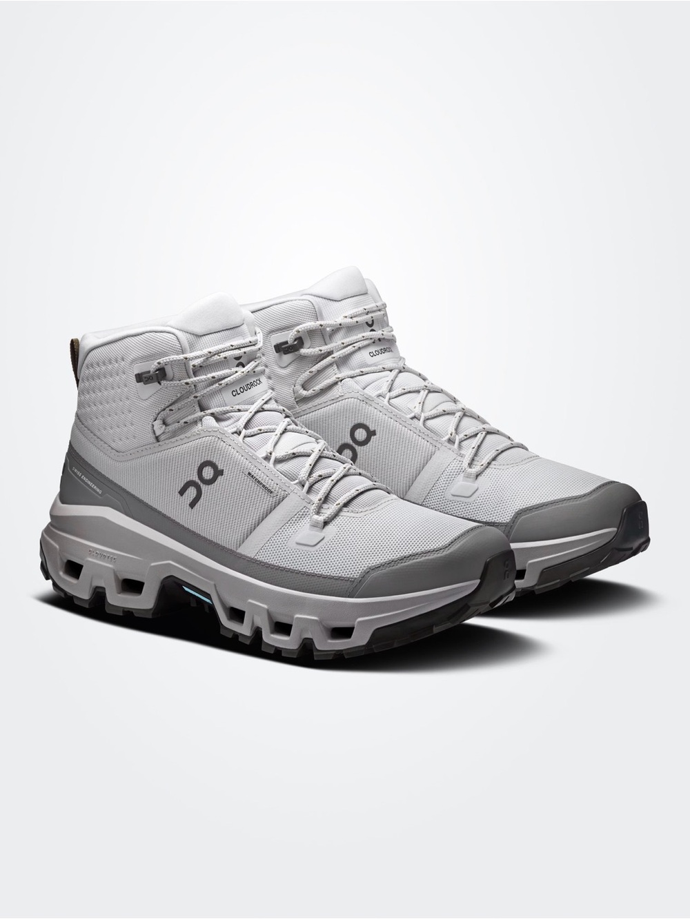 On Running Cloudrock Waterproof Mid-Top Boots in Light Grey and Dark Grey